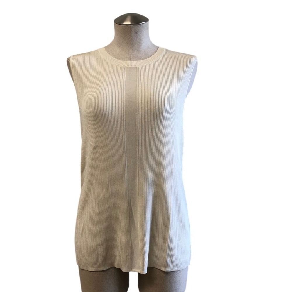 COS Sleeveless Knit Top Womens L Cream Ribbed Viscose Minimalist Old Money